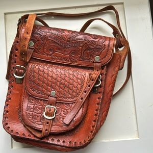 Tooled leather small crossbody leather bag